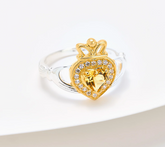 JMH Jewellery Sterling Silver Yellow Beryl Claddagh Ring Size 10