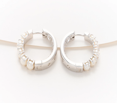 Honora Cultured Pearl & CZ Rhodium-plated Sterling Silver Inside Out Hoops