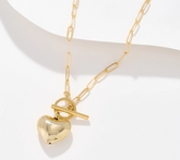 UltraFine 950 Silver W/Heart Charm Toggle 18K Plat Paperclip Necklace