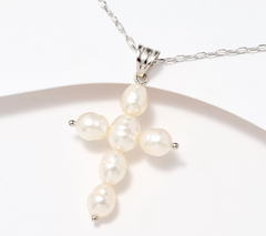 Honora Ringed Cultured Pearl Cross Pendant 18" Necklace