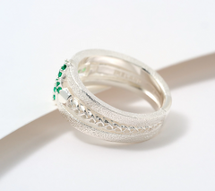 JMH Jewellery Sterling Silver Multi-Strand Green Cross Ring Size 10