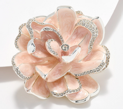 Joan Rivers Silver Tone Blooming Gardenia Pink Flower Pin