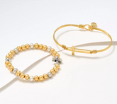 Luca & Danni Set of 2 Wire and Bead 'Faith" Goldtone Bracelets with Box Avg
