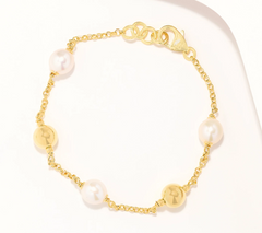Honora Cultured Pearl and Bead Gold Clad Sterling Silver Rolo Bracelet Avg