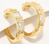 Diamonique Classics Gold Clad Sterling Silver Baguette & Round Hoops