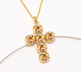 David Markstein Bronze Tri-Color Love Knot Cross Necklace with 20" Box Chain