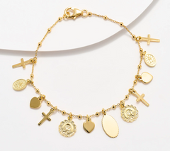 David Markstein Sterling Silver Gold Tone Heart & Cross Charm Bracelet Avg