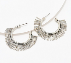 Susan Graver Silver Tone Metal Fringe Semi Hoop Earrings