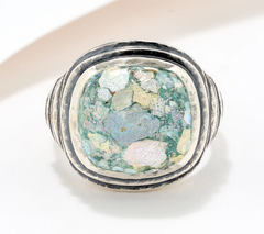 Or Paz Sterling Silver Cushion Cut Roman Glass Ring Size 11