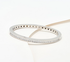 Diamonique Italia Sterling Silver Hinged Bangle Bracelet, Avg