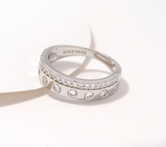 Diamonique Sterling Silver Station Band Ring, Size 7