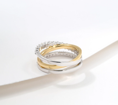 Diamonique Sterling Silver Two-Tone Crossover Ring, Size 8