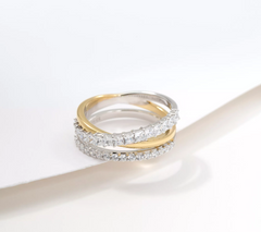 Diamonique Sterling Silver Two-Tone Crossover Ring, Size 8