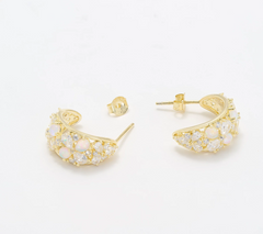 Diamonique Gold Clad Sterling Huggie Hoop Earrings with Simulated Opal