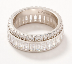Diamonique Sterling Silver Baguette & Round Eternity Band Ring, Size 7