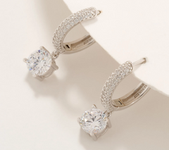 Diamonique Classics Pave Hoop with Dangle Stone SS Earrings