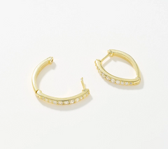 Diamonique Gold Clad Sterling Silver Pointed Pave Huggie Hoop Earrings