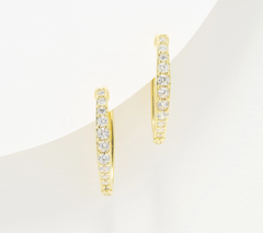 Diamonique Gold Clad Sterling Silver Pointed Pave Huggie Hoop Earrings
