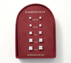 Diamonique Classics Sterling Silver Set of 5 Princess Cut Stud Earrings