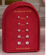 Diamonique Classics Sterling Silver Set of Round Cut 5 Stud Earrings