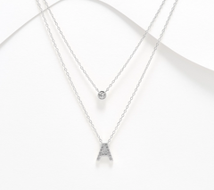 Diamonique Sterling Silver Two-Row Layered Initial "A" Necklace