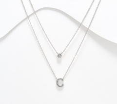 Diamonique Sterling Silver Two-Row Layered Initial "C" Necklace
