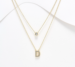 Diamonique 14K Gold SS Plated Initial "D" Two-Row Layered Necklace