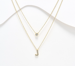 Diamonique 14K Gold SS Plated Initial "J" Two-Row Layered Necklace