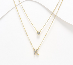 Diamonique 14K Gold SS Plated Initial "K" Two-Row Layered Necklace