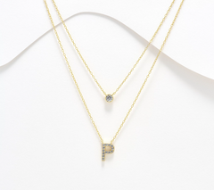 Diamonique 14K Gold SS Plated Initial "P" Two-Row Layered Necklace