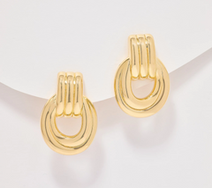 UltraFine 950 Silver Gold Tone Ribbed Door Knocker Earrings