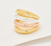 UltraFine 950 Silver Tri Color Bold Multi Layered Band Ring Size 6