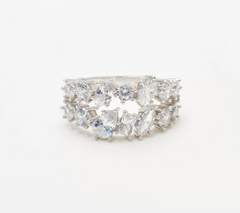 Diamonique Classics Sterling Silver Fancy Cut Double Row Band Ring Size 10