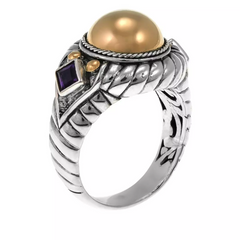 Bali Designs 2-Tone 0.22Ctw Amethyst Cable-Twist Ring Size 10