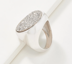 Italian Silver Bold Round Drusy Ring with Graduated Band, Sterling, Size 5