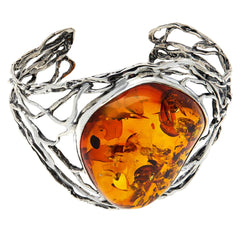 Amber Extraordinaire Sterling Silver Cognac Amber Freeform Cuff