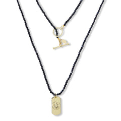Heidi Daus Compass & Dog Tag 2-Piece Chain & Beaded Necklace Set – Black