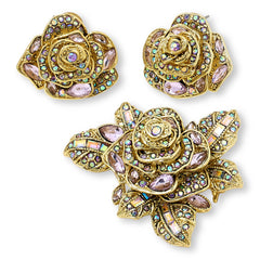 Heidi Daus Showered Flowers Crystal Pin & Earrings Set, Violet AB