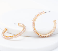 Belle by Kim Gravel Goldtone "EmBELLEish" Peach Beaded Hoops, 1-3/4"