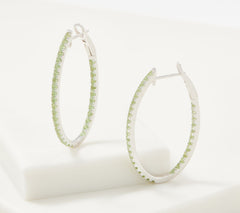 Gemstone Peridot Inside Out Oval Silver Hoop Earrings