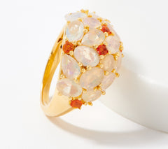 Ethiopian & Fire Opal Sterling Silver Goldclad Cluster Dome Ring Size 10