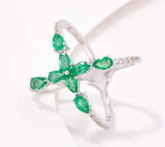Affinity Gems Sterling Silver Precious Emerald Criss-Cross Ring, Size 7