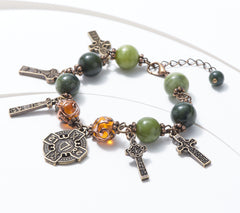 Connemara Marble Crosses of Ireland Antiqued Finshed Bronze Bracelet, 7-1/4"