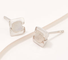Affinity Gems Cushion Cut Moonstone Gemstone Sterling Silver Stud Earrings