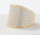 Italian Silver Sterling Goldclad Graduated Teal/Peach Enamel Band Ring, Size 6