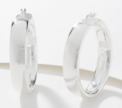 UltraFine Silver Polished Round Hoop Earrings, 1.5"