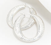 UltraFine 950 Fine Silver Oval Stardust Cut Hoop Earrings 1-3/4"