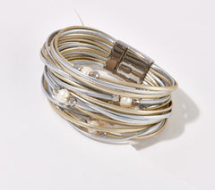 Susan Graver Multi-Strand Cultured Pearl & Bead Silver Tone Bracelet