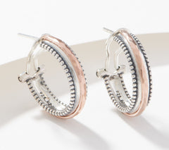 Or Paz Sterling Silver Roseclad Beaded Textured Hoop Earrings