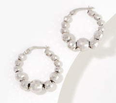 Italian Silver Graduated Bead 1" Hoop Earrings, sterling silver